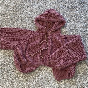 Crocheted ribbed pink hoodie
